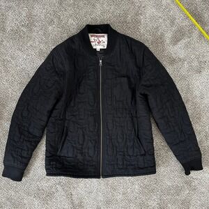 True Religion Bomber Jacket Black Quilted Horseshoe Logo Men's Large